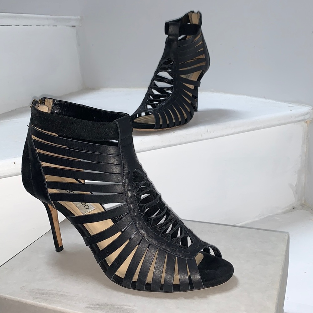 JIMMY CHOO 85mm/ 3inch Black Cage Shoe 41.5